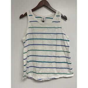 CABI #6140 Slub Knit Teal Stripes Sleeveless Queue Tank Top Blouse Sz Medium